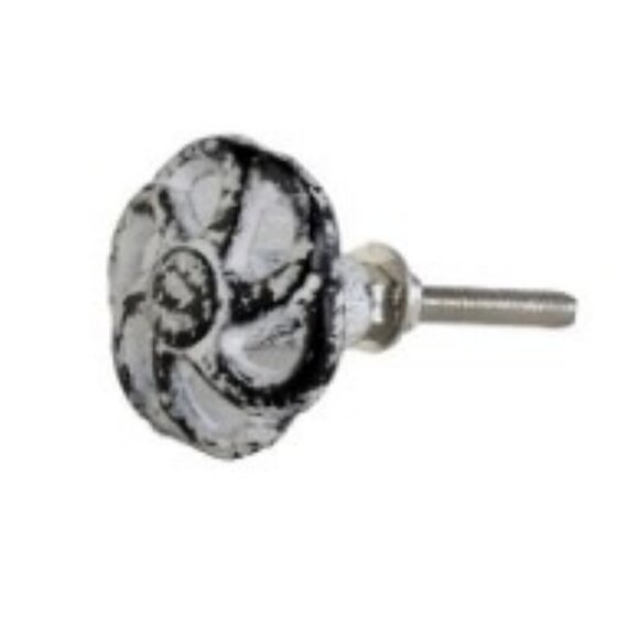 Cabinet Knobs, Set of 8 Cast Iron, Vintage White- 1.5" Diameter each - Picture 1 of 3